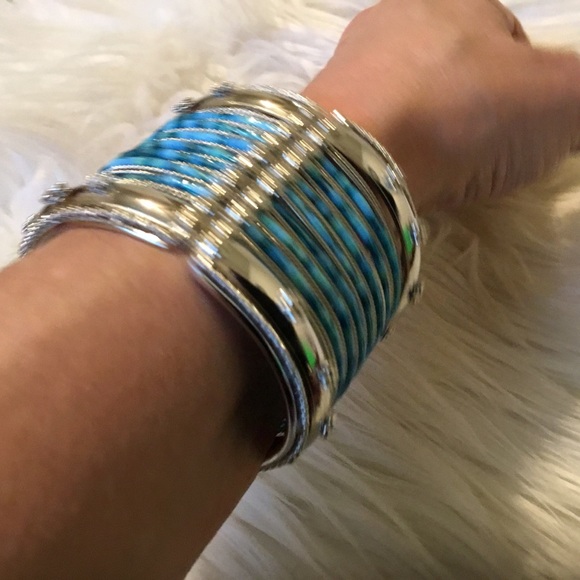 Hinged Silver & Bead Hinged Bangle Bracelet- Size Medium - Picture 9 of 12